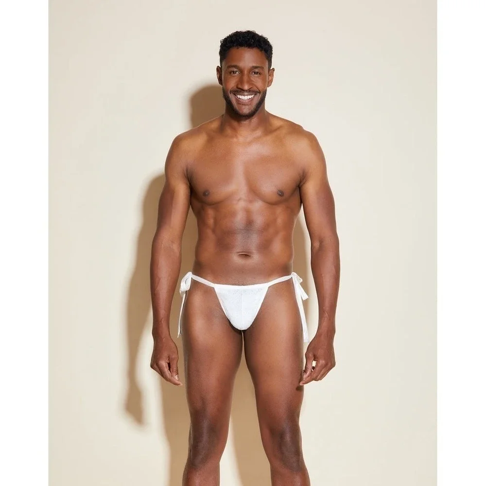 Cosabella Men's Italian Tie Thong Moon Ivory Never Say Never Lace Underwear M